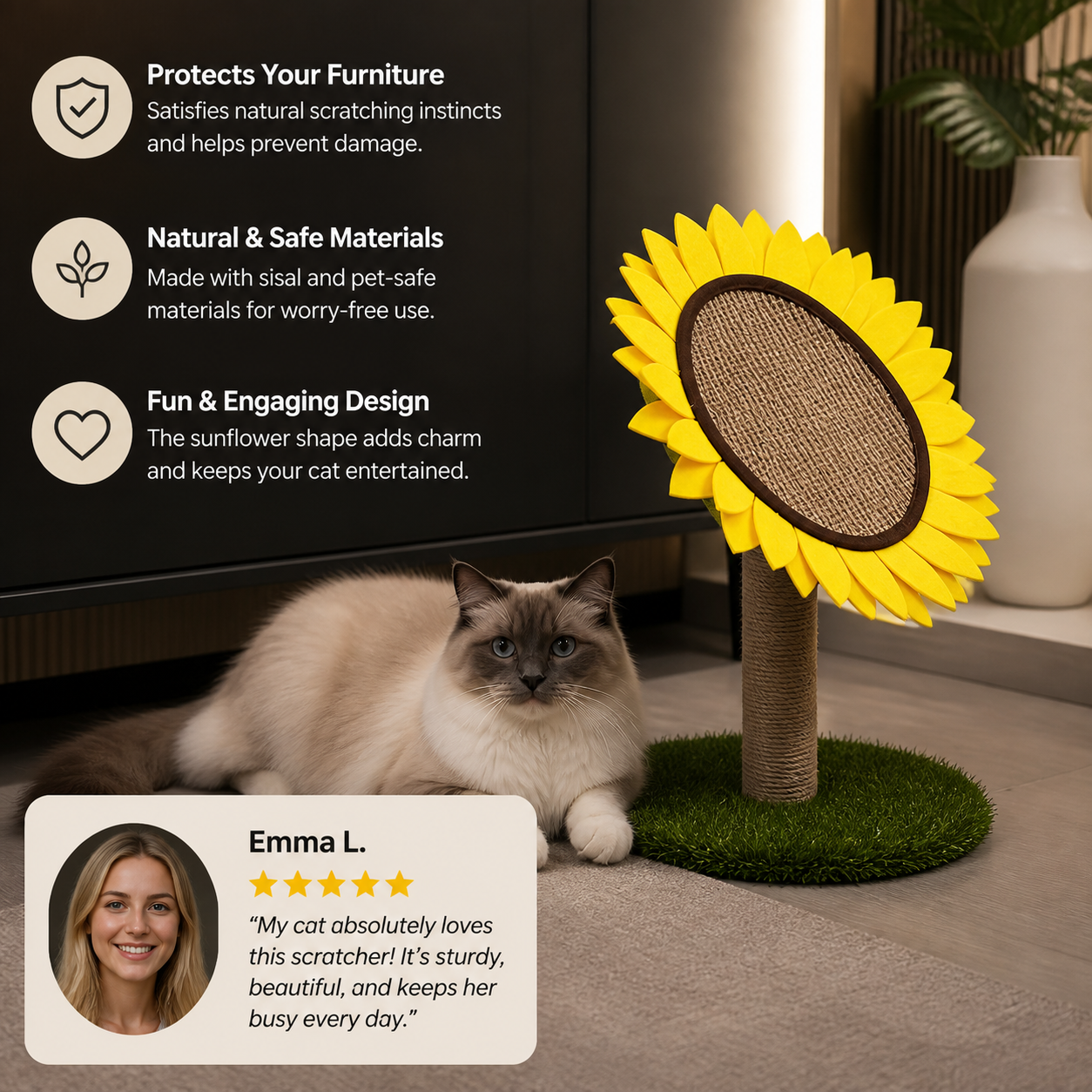 Cat Sunflower Scratching Post made of Sisal