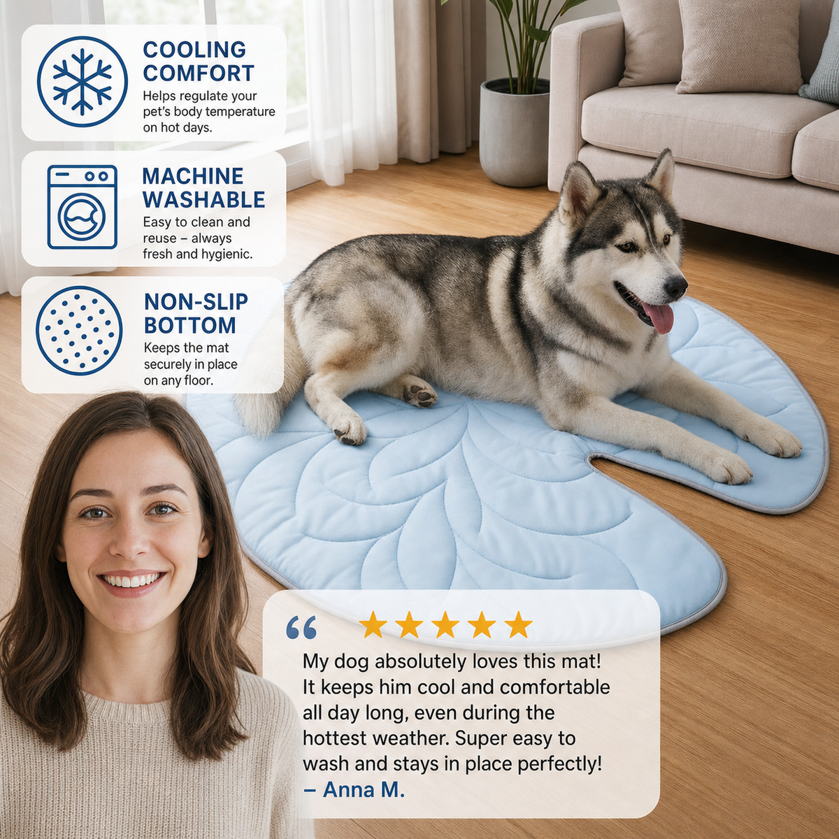 Cooling Leaf-Shaped Pet Mat – Washable Summer Mat with Non-Slip Bottom