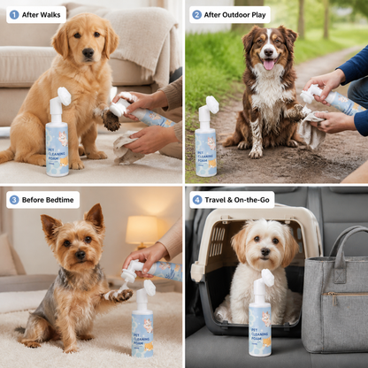 Gentle Waterless Paw Cleansing Foam with Brush for Dogs
