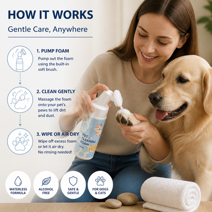 Gentle Waterless Paw Cleansing Foam with Brush for Dogs