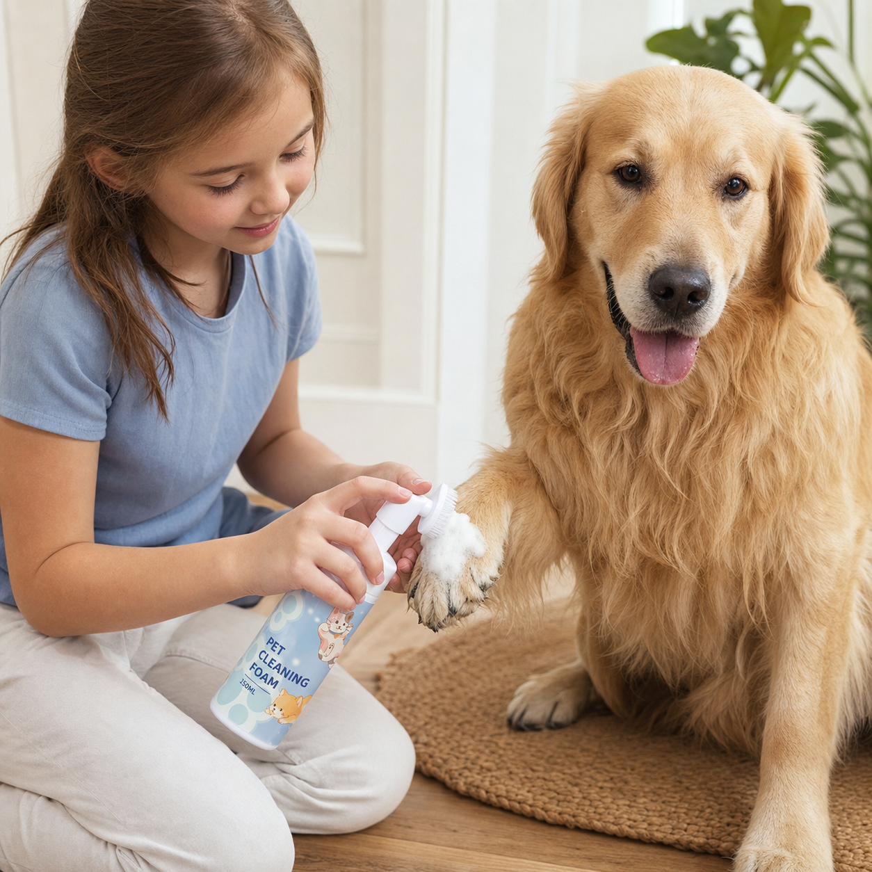 Gentle Waterless Paw Cleansing Foam with Brush for Dogs