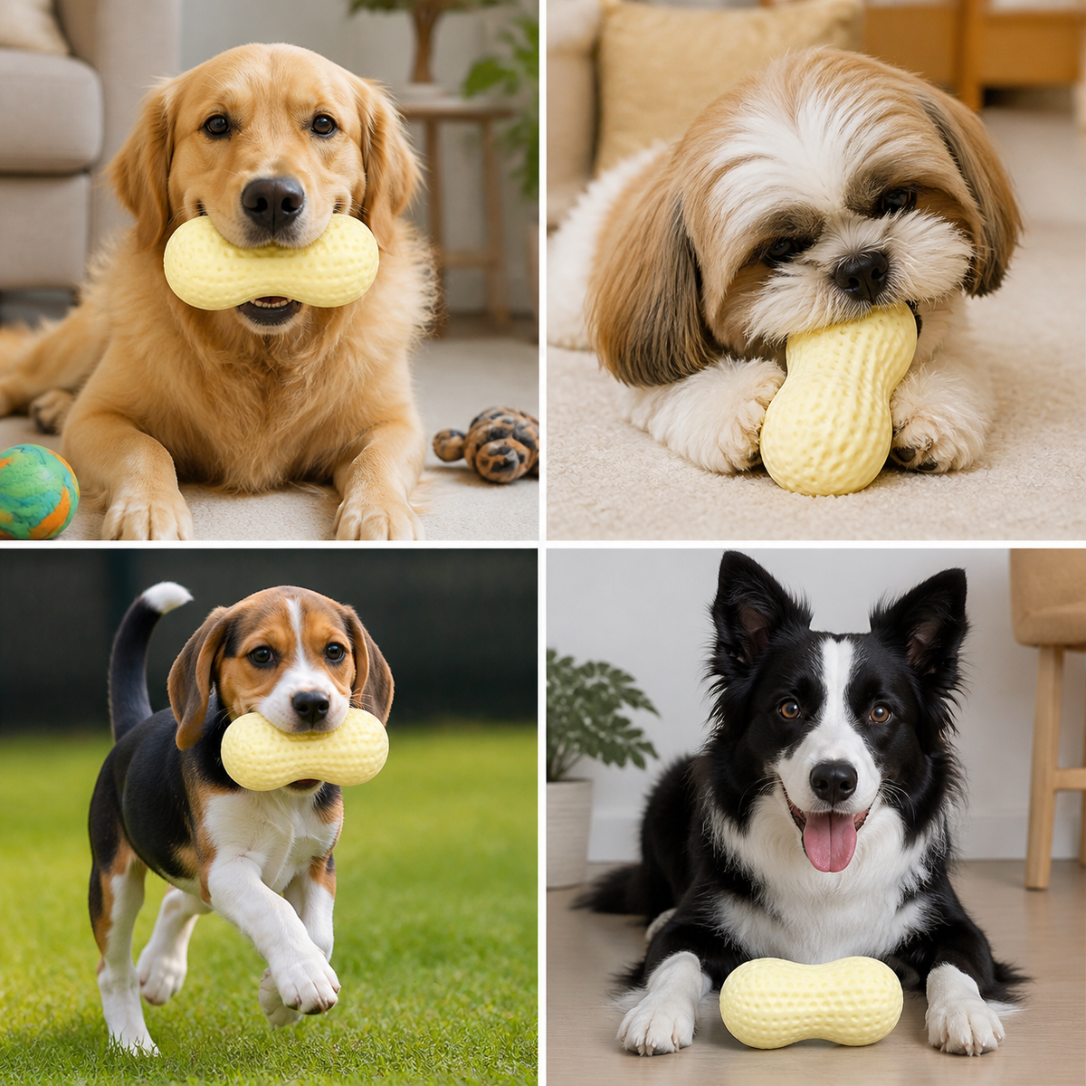 Durable squeaky peanut chew toy for dogs