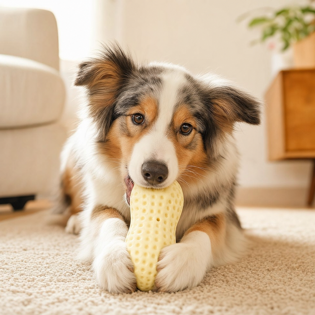 Durable squeaky peanut chew toy for dogs