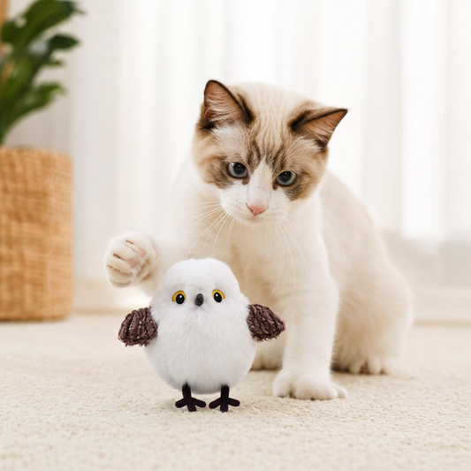 Fluttering and chirping bird cat toy