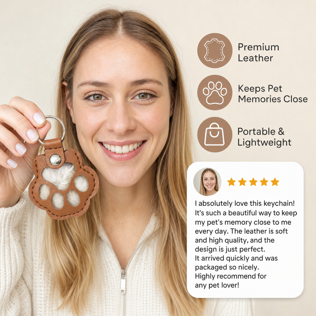 Leather Memorial Pet Hair Storage Keychain