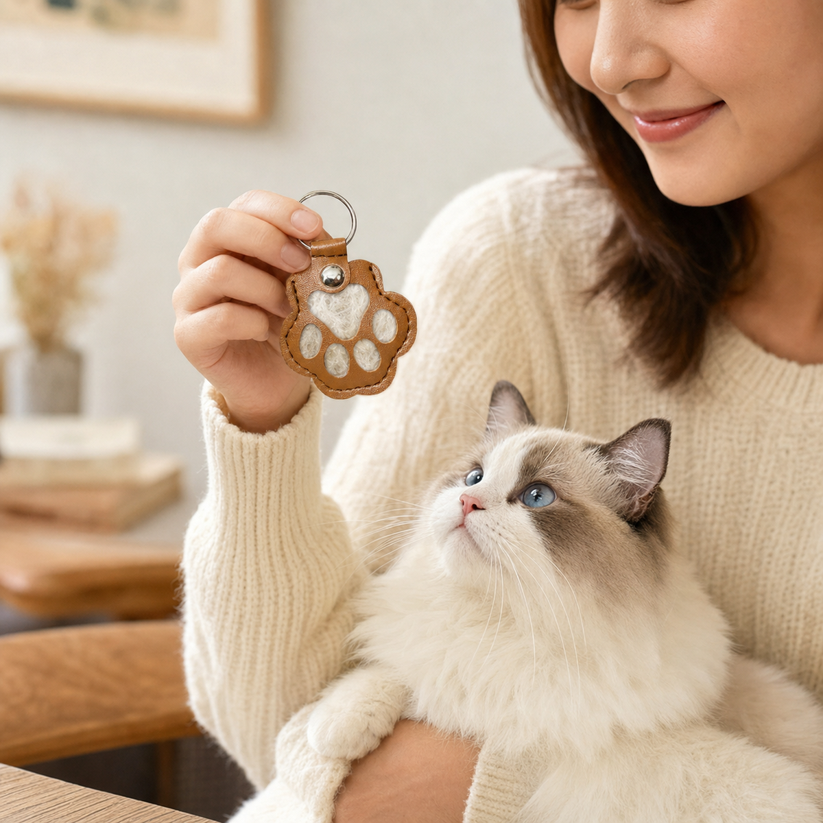 Leather Memorial Pet Hair Storage Keychain