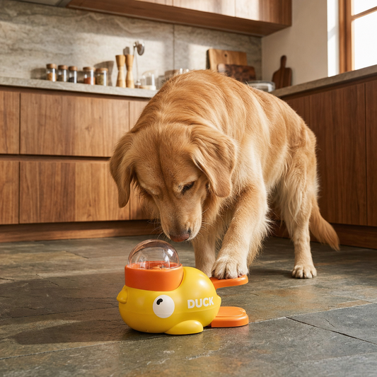 Interactive self-feeding dispenser for dogs