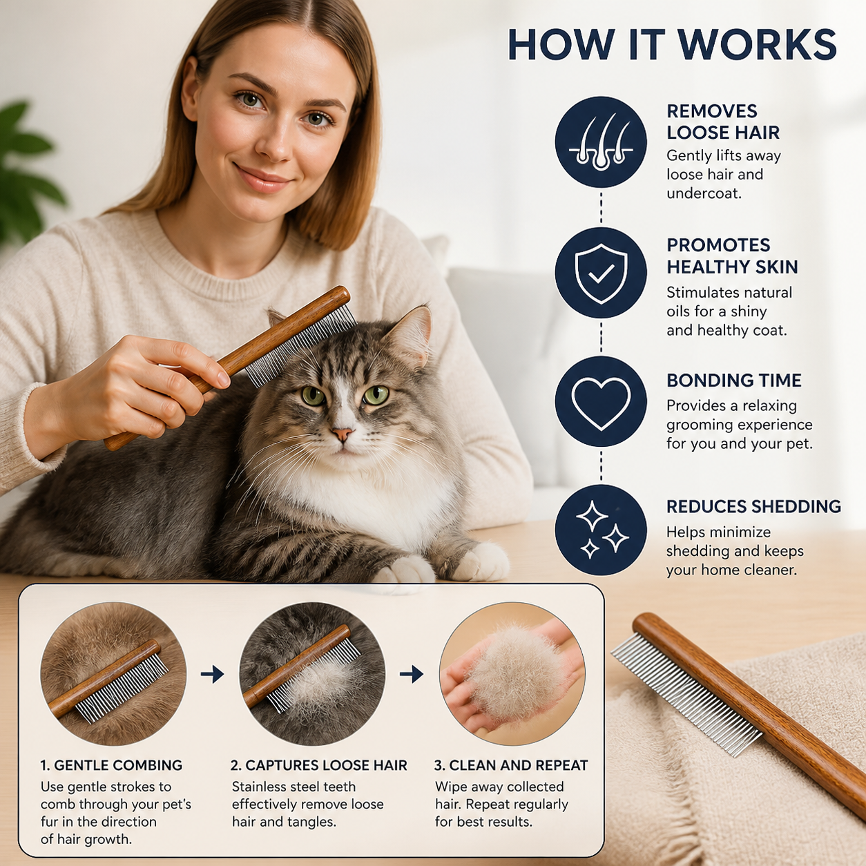 Premium Cat Comb: Stainless Steel Grooming for a Healthy Coat