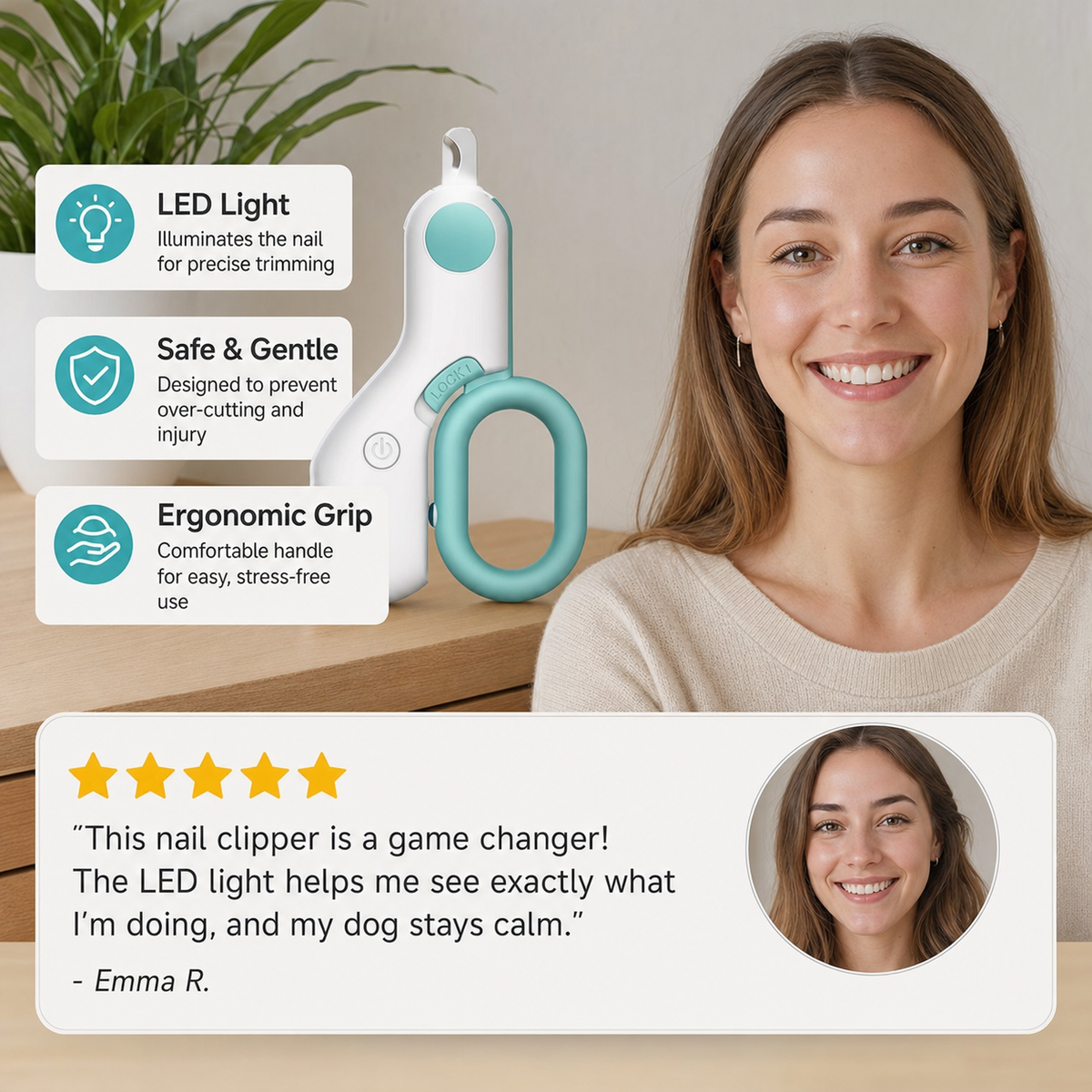 Professional Pet Nail Clipper LED Light