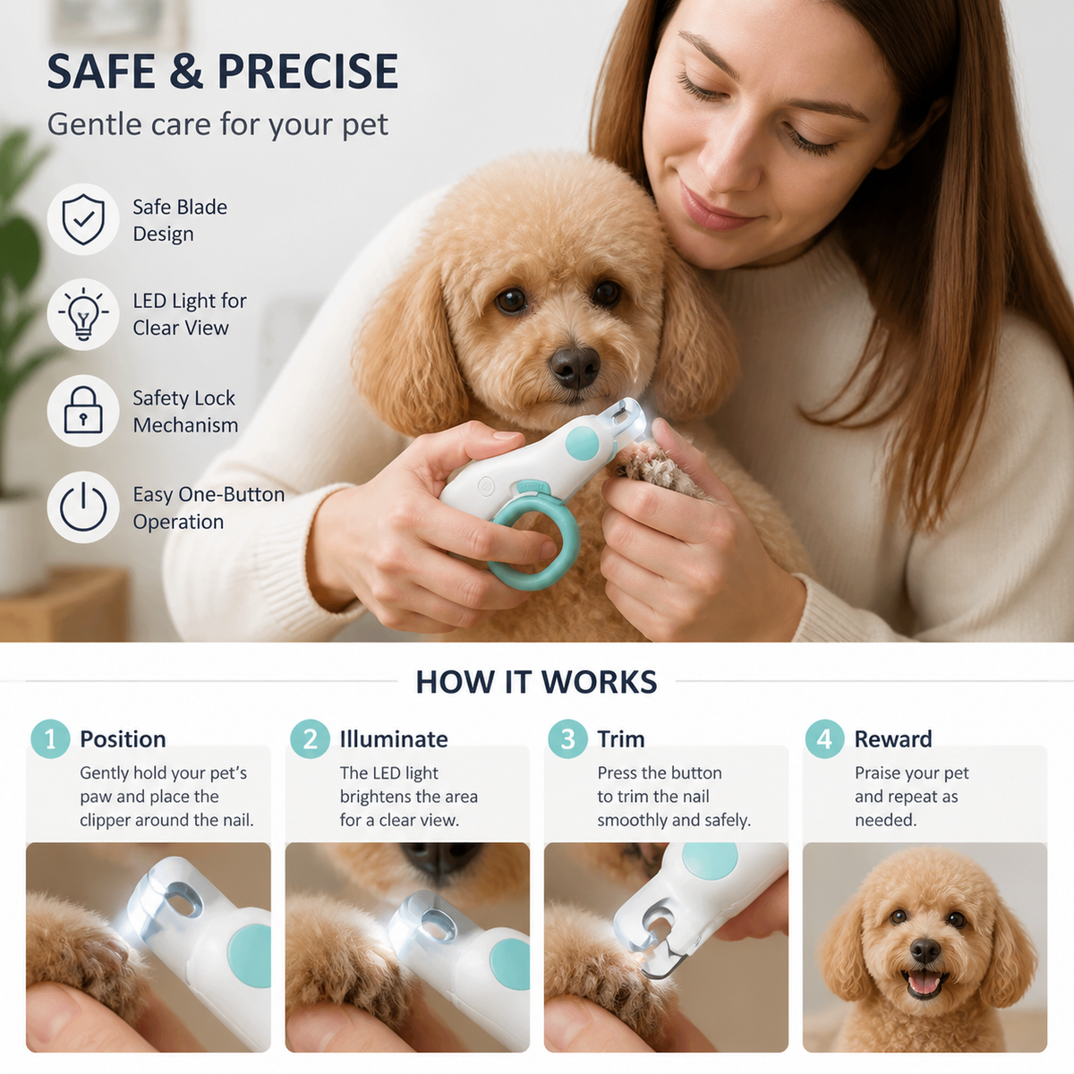 Professional Pet Nail Clipper LED Light