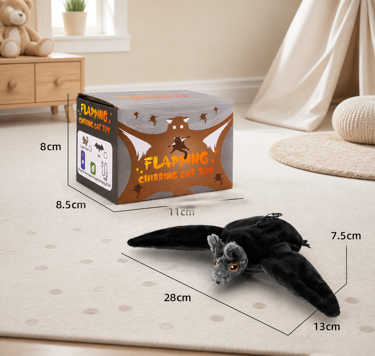 Touch—Activated Flapping Bat Dog Toy with Catnip