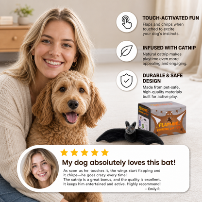 Touch—Activated Flapping Bat Dog Toy with Catnip