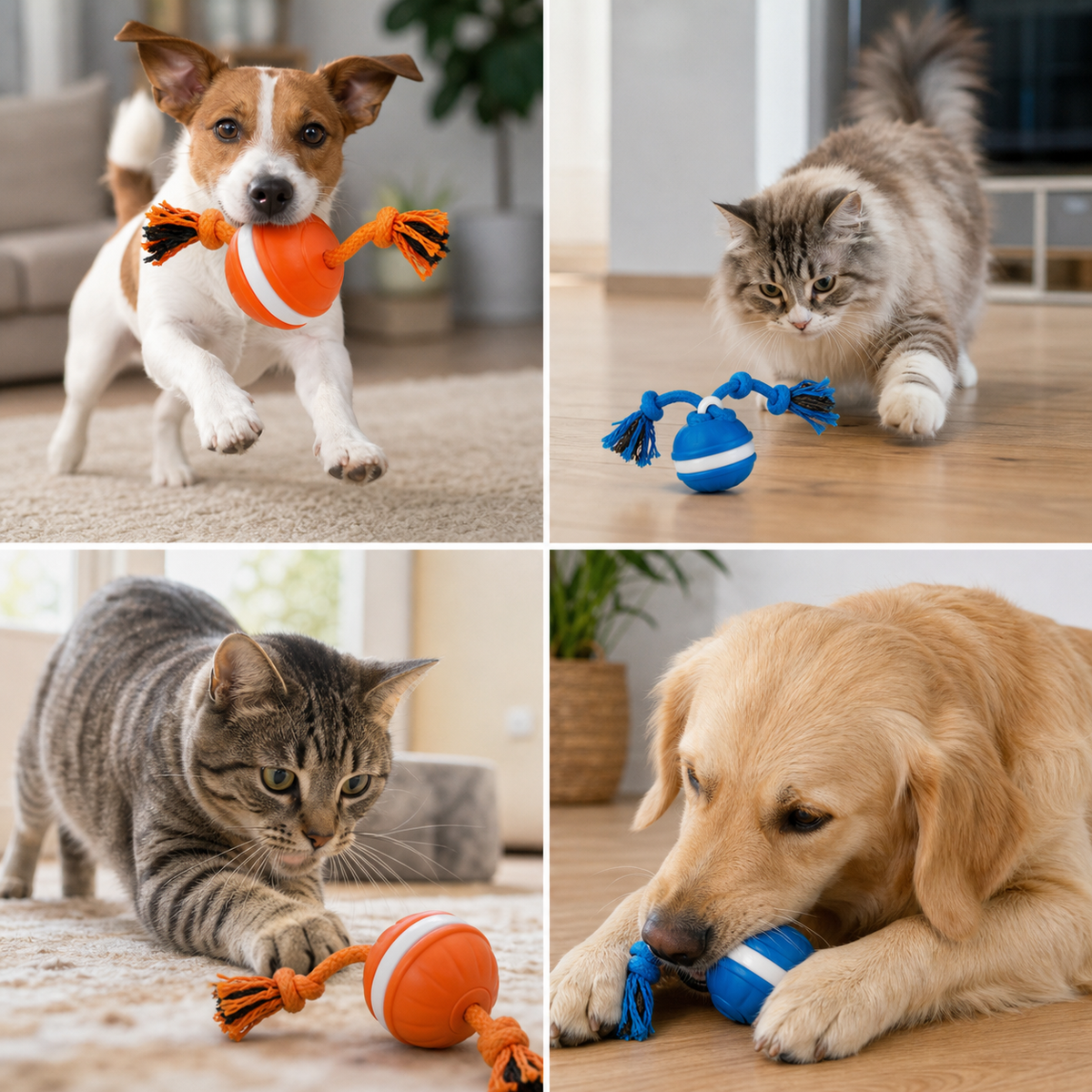 Durable Dog Play Ball with Motion Sensor and Tug Rope in Dog-Friendly Colours