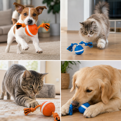 Durable Dog Play Ball with Motion Sensor and Tug Rope in Dog-Friendly Colours