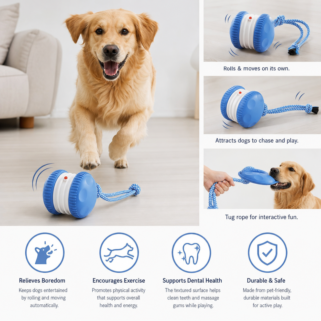 Interactive & Durable Dog Ball – Motion Toy with Tug Rope in Dog Colours