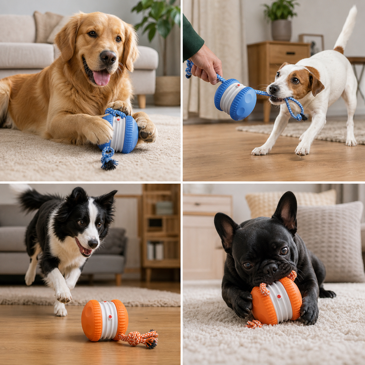 Interactive & Durable Dog Ball – Motion Toy with Tug Rope in Dog Colours