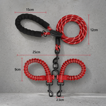 2-in-1 Double Dog Lead with 360° Swivel – Tangle-Free & Shock-Absorbing