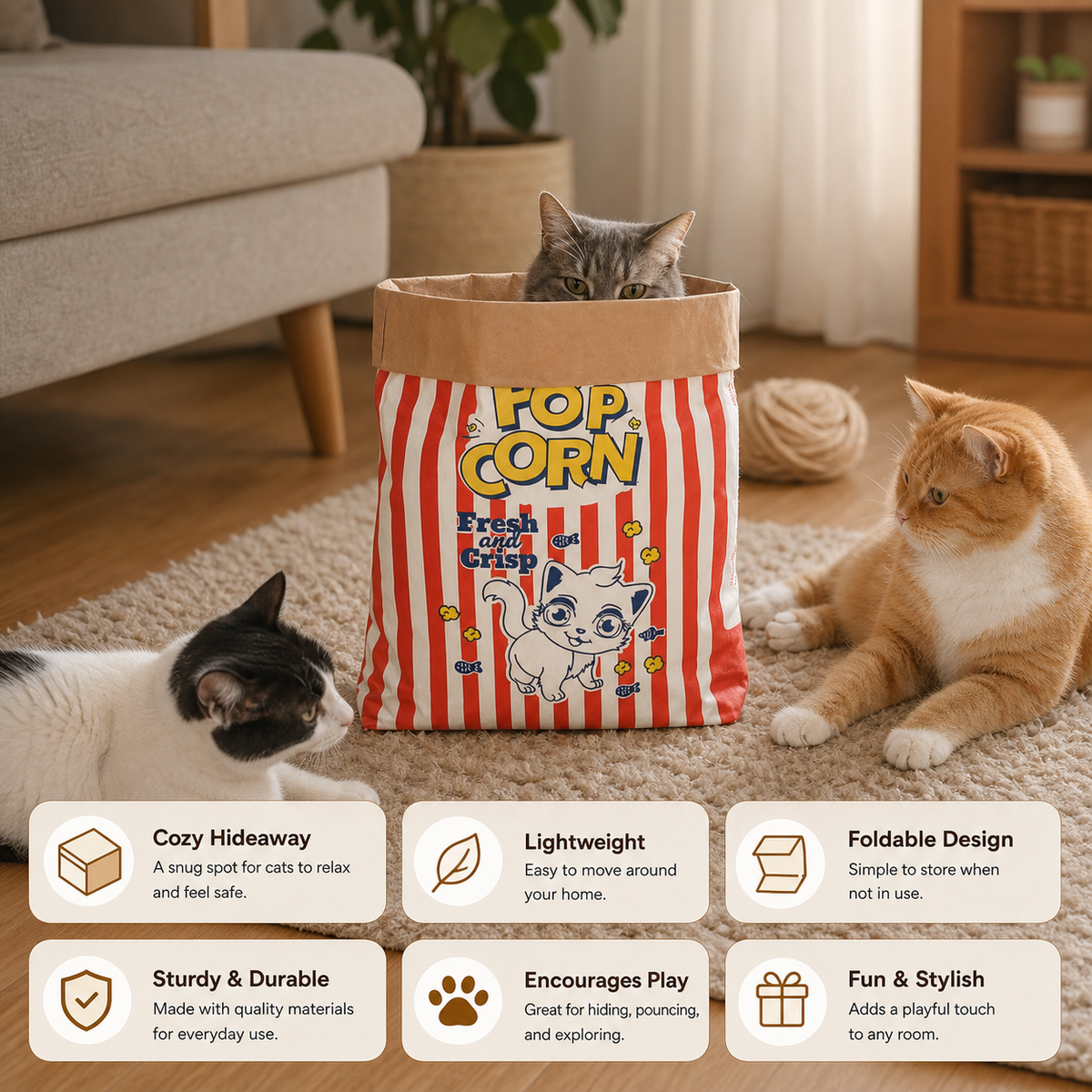 Cat Sleep & Play Cardboard Popcorn Bag