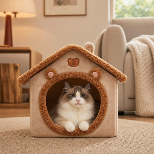 Cosy plush cat house