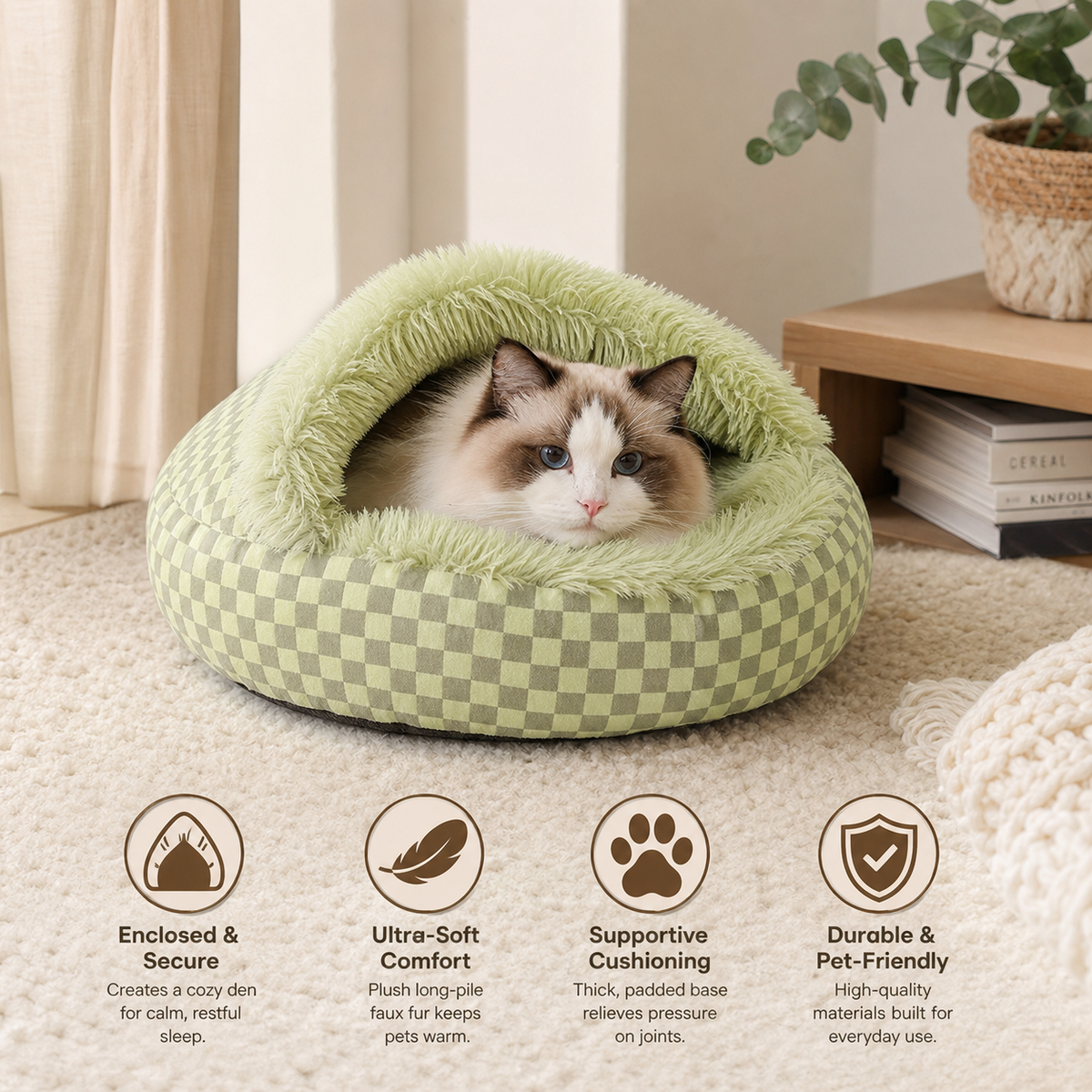 Chequered 2in1 Cat Cave Bed