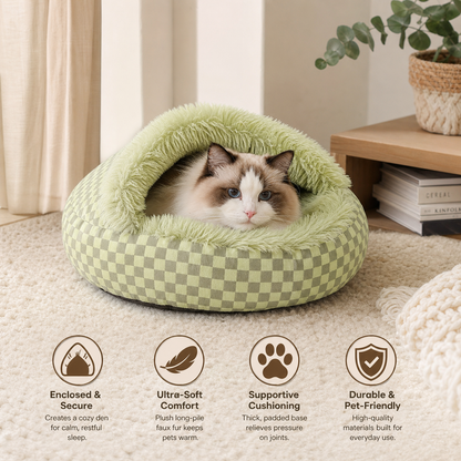 Chequered 2in1 Cat Cave Bed