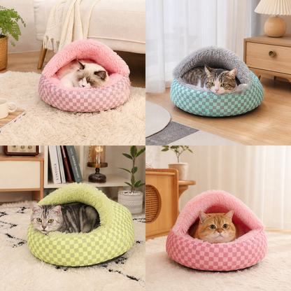 Chequered 2in1 Cat Cave Bed