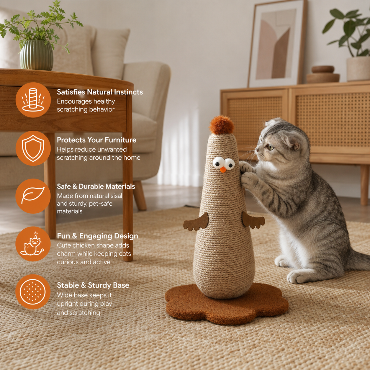 Sisal Cat Scratching Post in Chicken Design