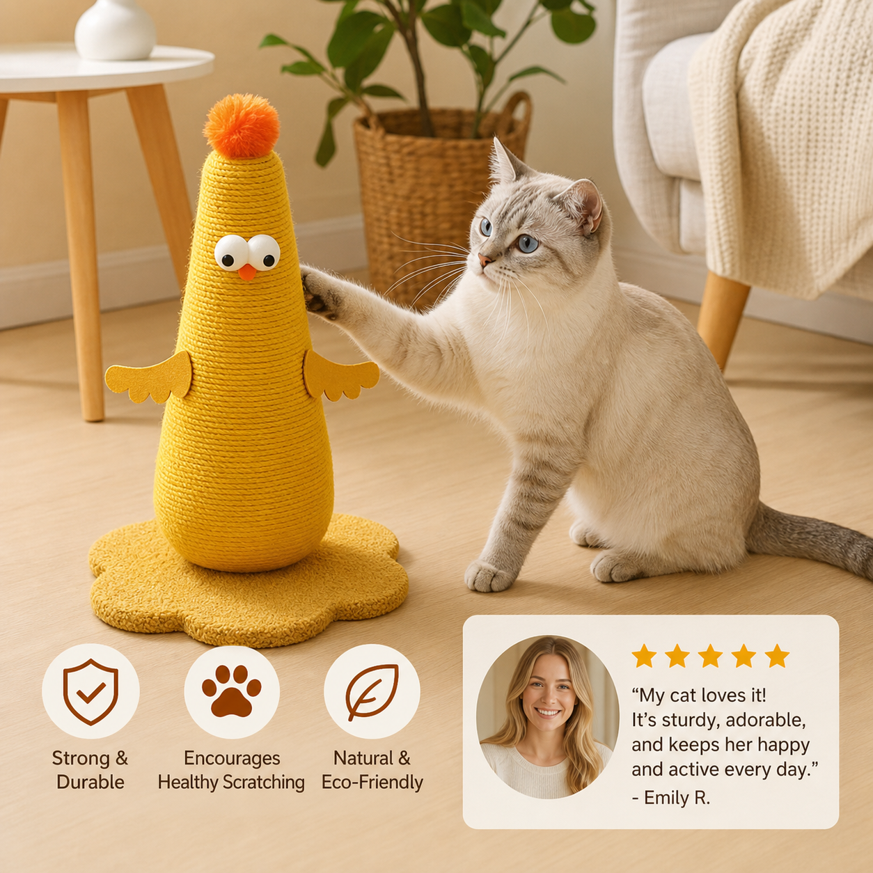 Sisal Cat Scratching Post in Chicken Design
