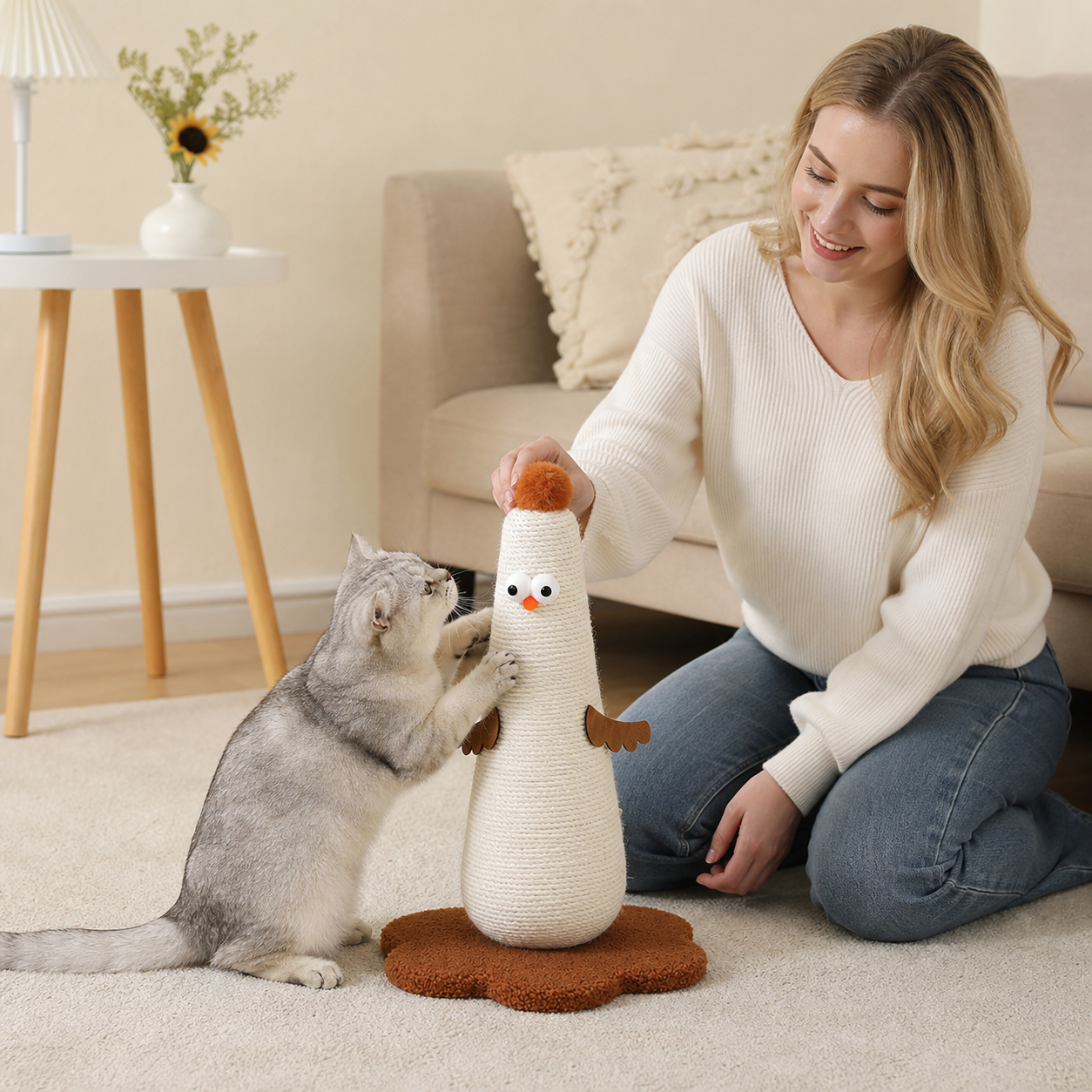 Sisal Cat Scratching Post in Chicken Design