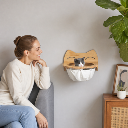 Hanging wooden cat basket