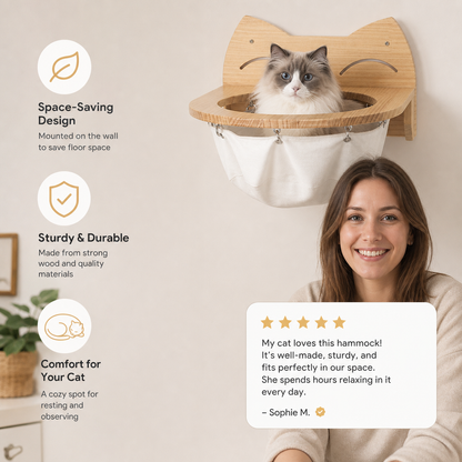 Hanging wooden cat basket