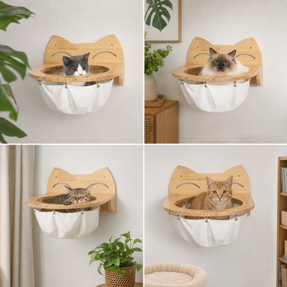Hanging wooden cat basket