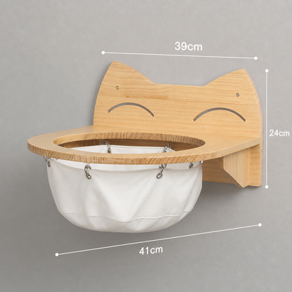 Hanging wooden cat basket