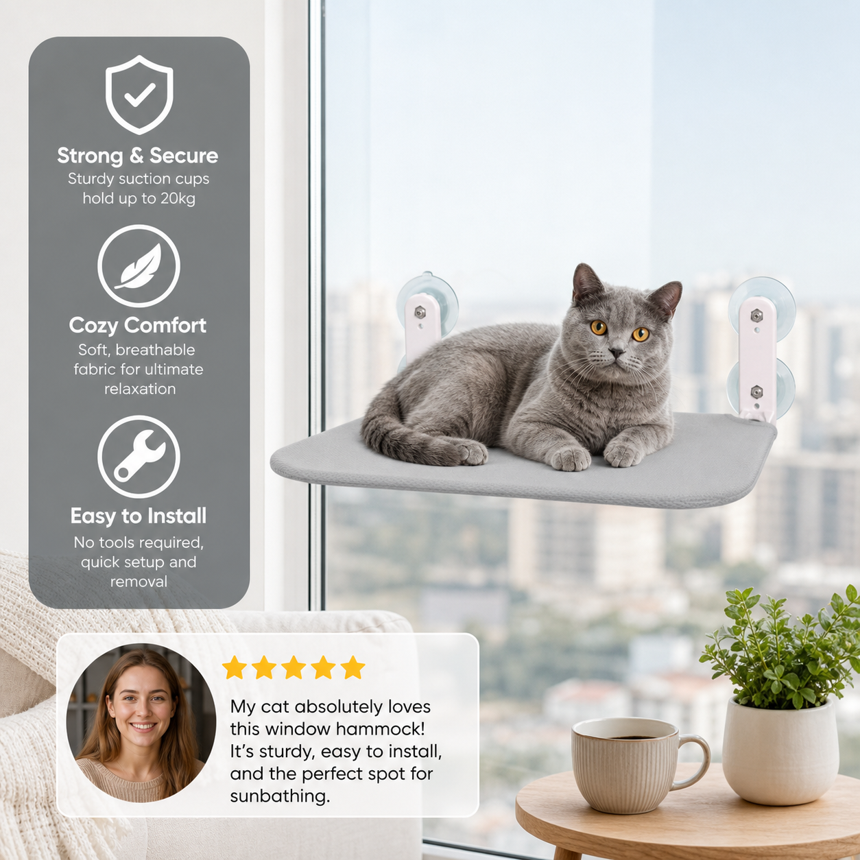 Foldable Suction Cup Hammock For Cats