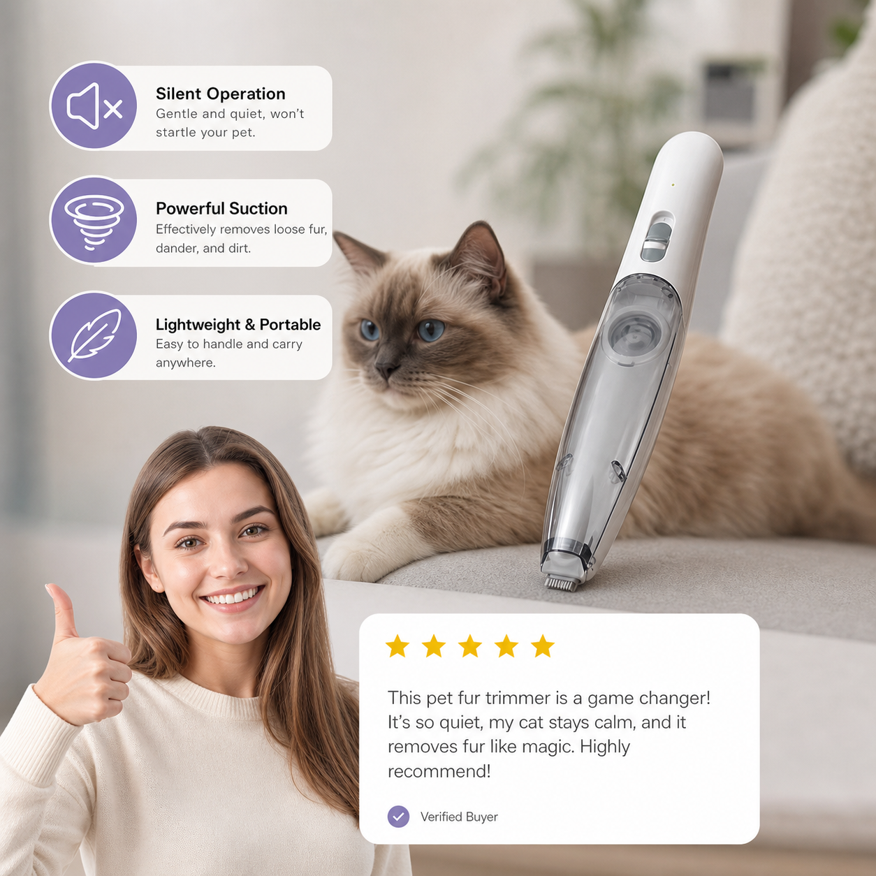 Silent Vacuum Pet Fur Trimming Device