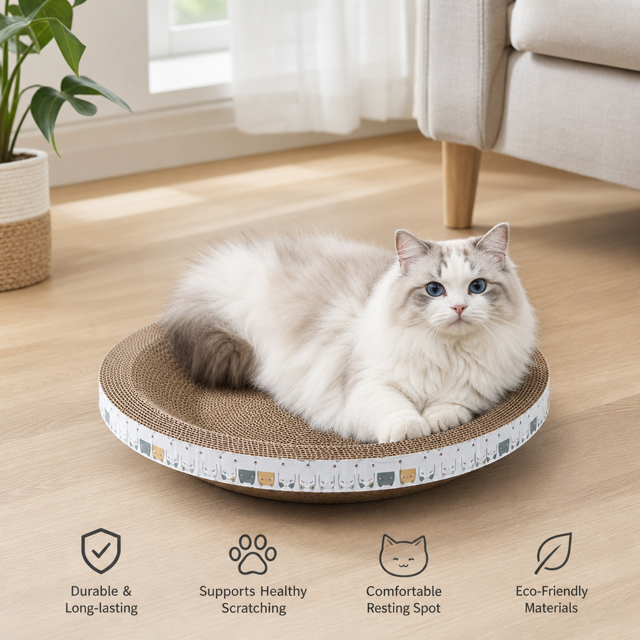 CozyCardboard - Durable Round Cat Scratcher and Bed