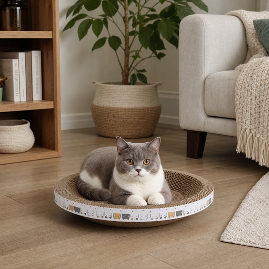 CozyCardboard - Durable Round Cat Scratcher and Bed