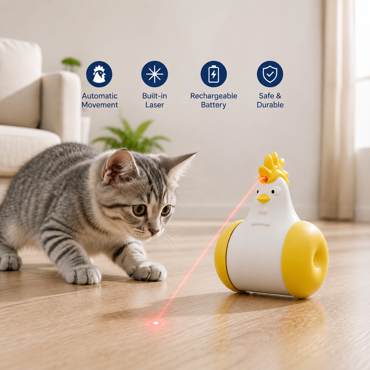 FitRooster Set of Moving Cat Toys with Laser Lamp