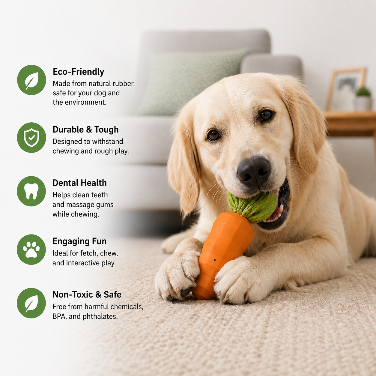 Eco-Friendly Natural Rubber Carrot for Dogs