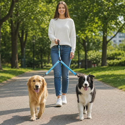 2-in-1 Double Dog Lead with 360° Swivel – Tangle-Free & Shock-Absorbing