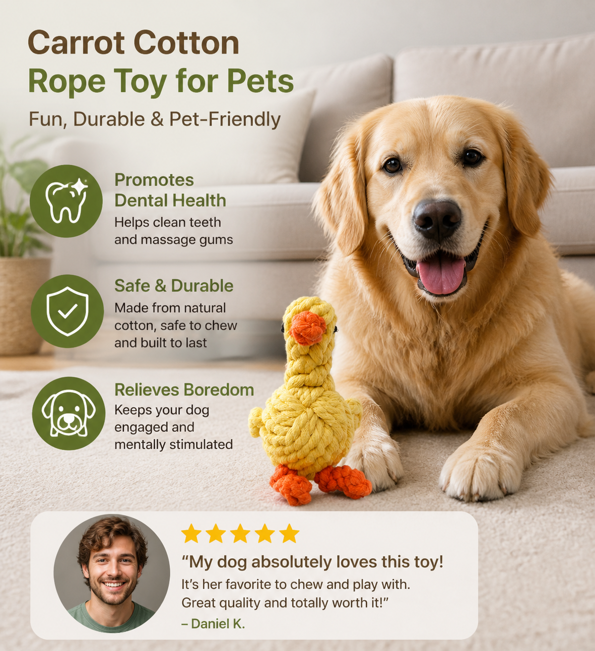 Carrot Cotton Rope Toy for Pets