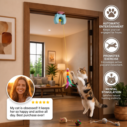 Interactive Cat Feather Toy – Electric Door Hanging Auto Swing Cat Teaser