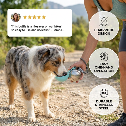 2-in-1 Dog Travel Water Bottle – Leakproof Stainless Steel Bottle with Silicone Bowl