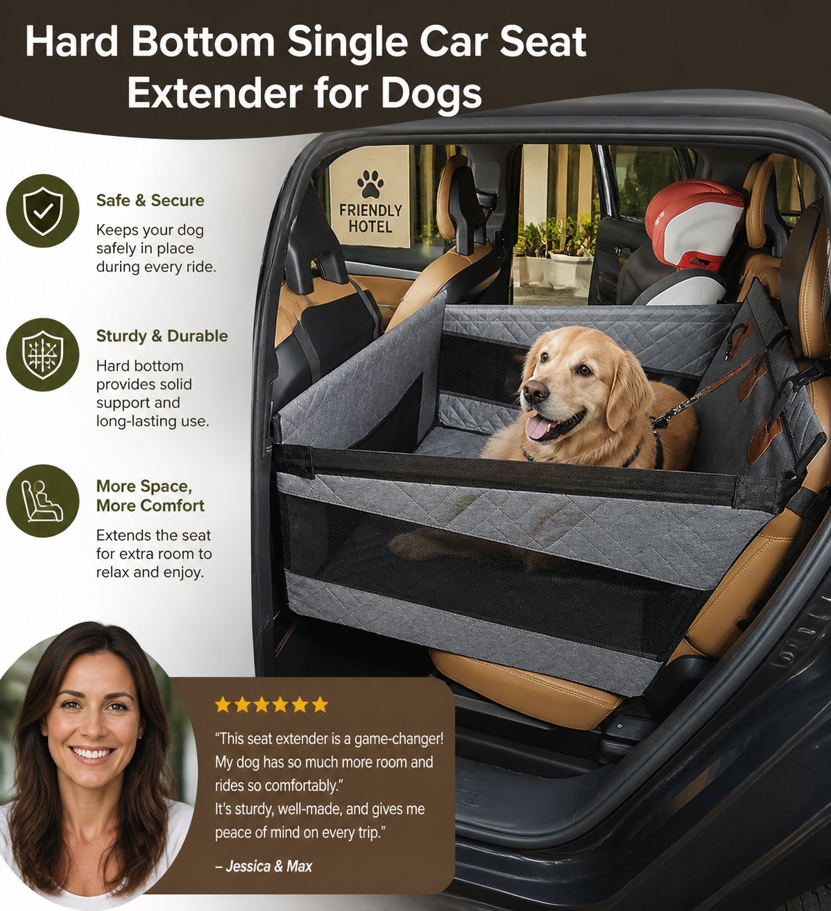 Hard Bottom Single Car Seat Extender for Dogs