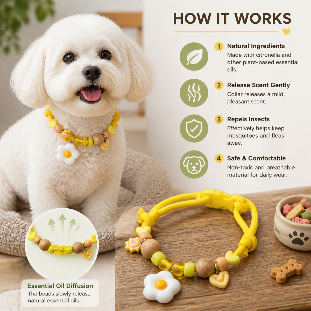 Cute Collar with Insect Repellent for Dogs