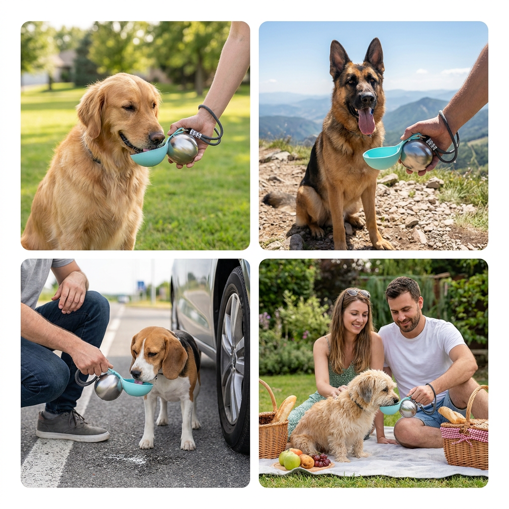 2-in-1 Dog Travel Water Bottle – Leakproof Stainless Steel Bottle with Silicone Bowl