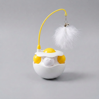 Wobbling feather and mint ball play station for cats