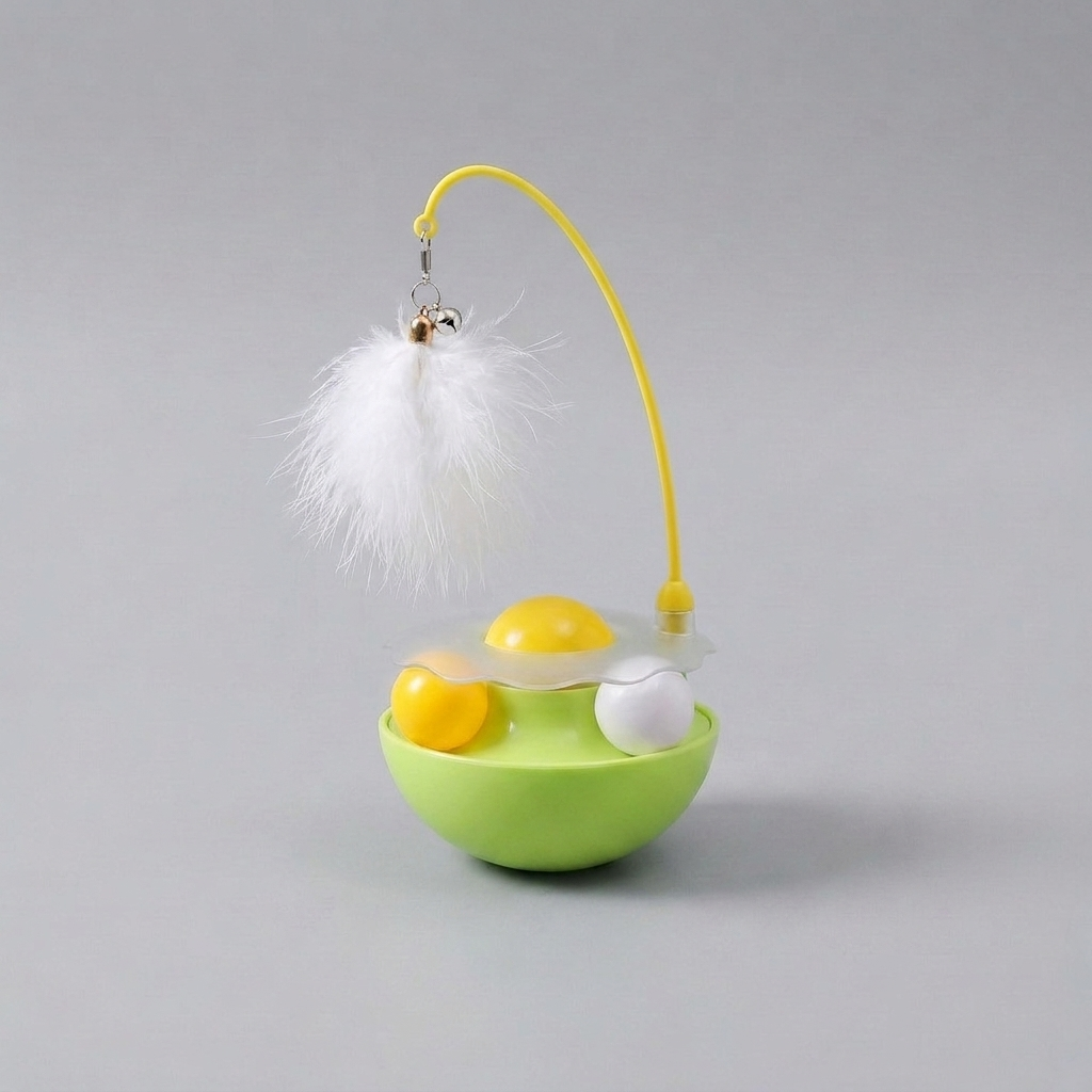 Wobbling feather and mint ball play station for cats