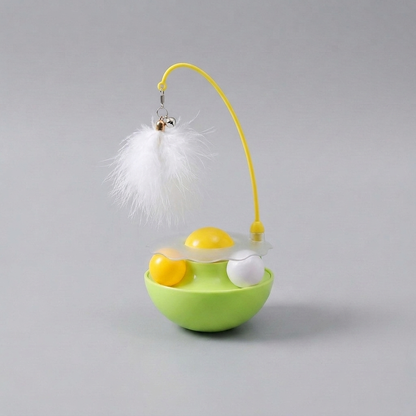 Wobbling feather and mint ball play station for cats