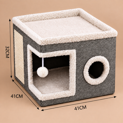 Modern Foldable Cat House with Double-Sided All-Season Cushion & Hanging Toys